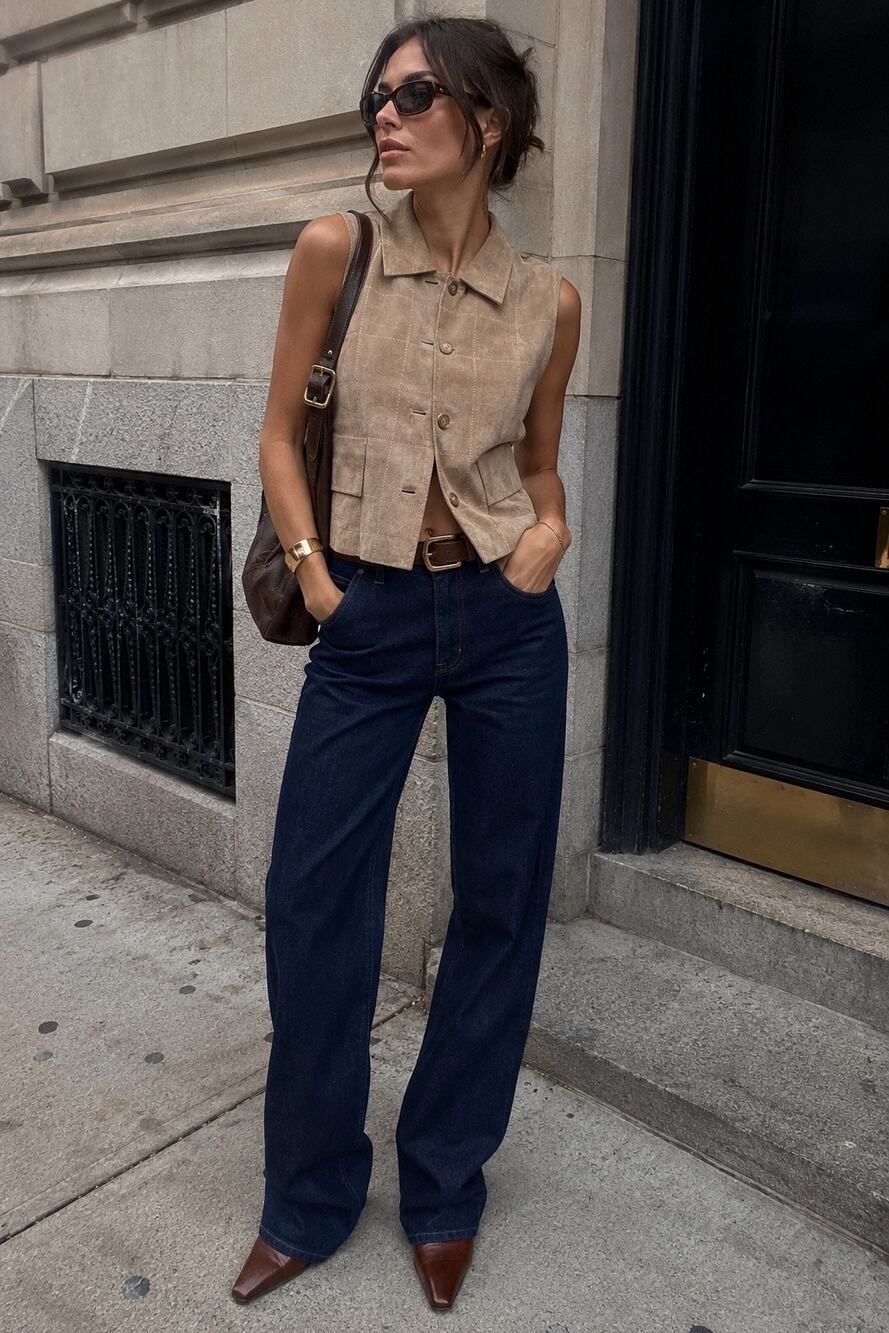 Vintage 90s Emanuel Ungaro Suede Patchwork Vest Tan Leather 12 Large Top